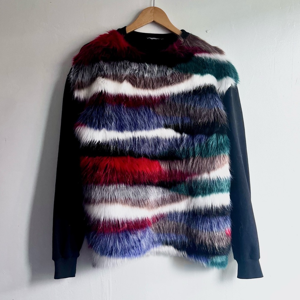 Zara Multicolored Faux Fur Sweatshirt - M